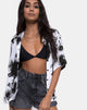 Image of Camisa Hawaiana en Mono Tie Dye Blanco y Negro