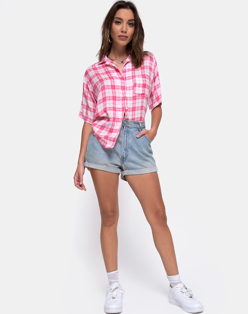 Imagen de la camisa hawaiana Picnic Check Pink