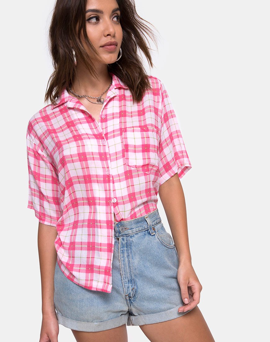 Imagen de la camisa hawaiana Picnic Check Pink