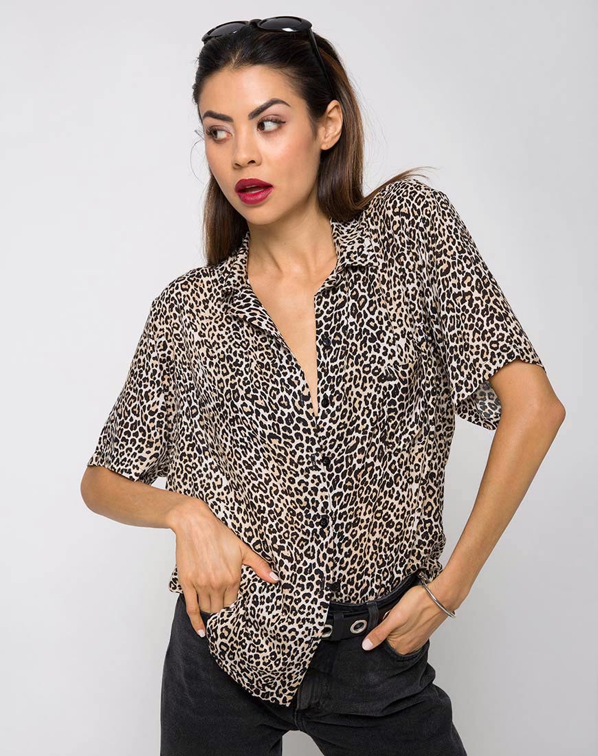 Camisa Hawaiana en Rar Leopard Marrón