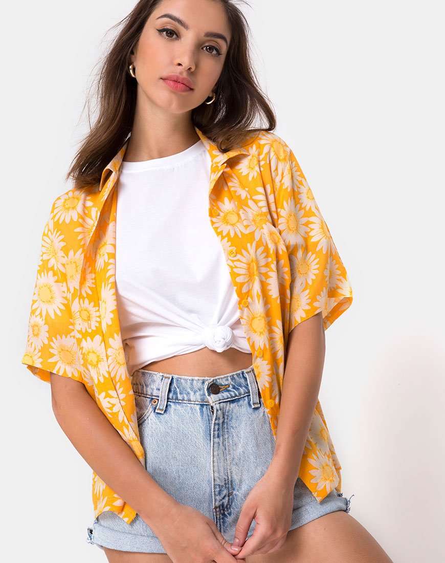 Camisa Hawaiana en Floral Amarillo Beso de Sol
