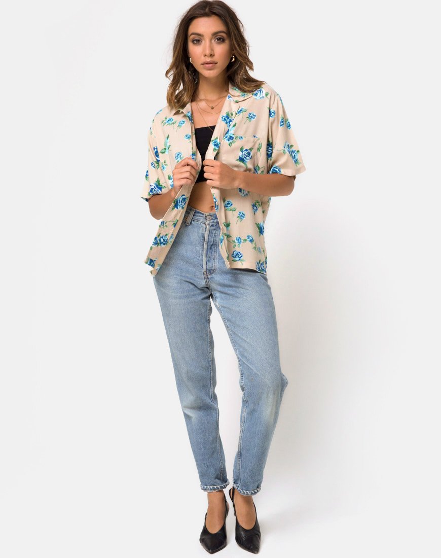 Imagen de la camisa hawaiana Rose Blossom Blue