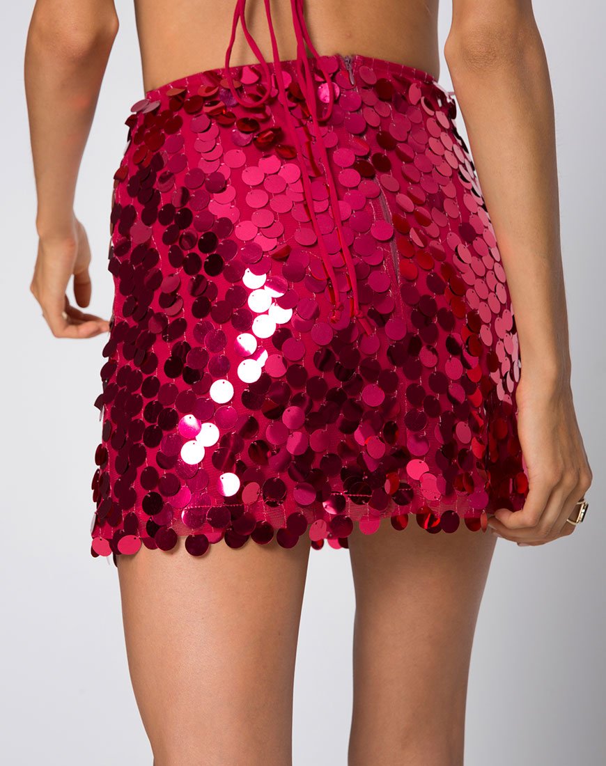 Imagen de la falda Helena de lentejuelas con disco rojo cereza