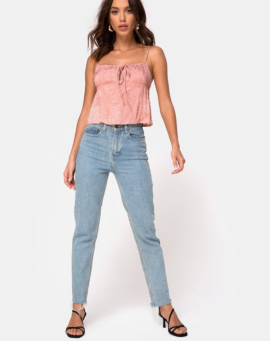 Imagen de Hera Crop Top en satén guepardo rosa empolvado