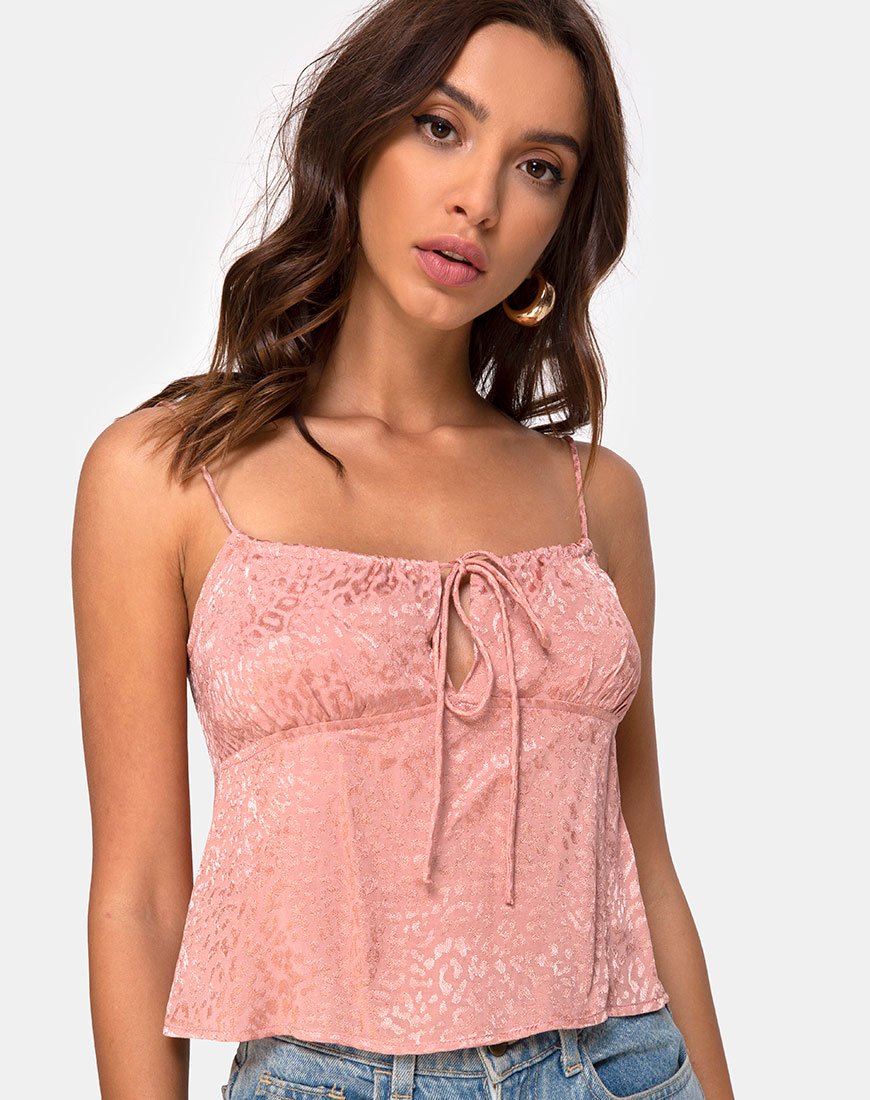 Imagen de Hera Crop Top en satén guepardo rosa empolvado