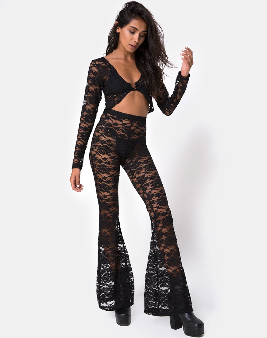 Pantalón Herlom Flare de encaje negro