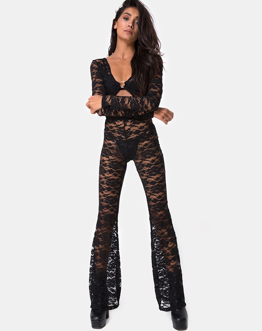 Imagen de Herlom Flare Trouser in Lace negro