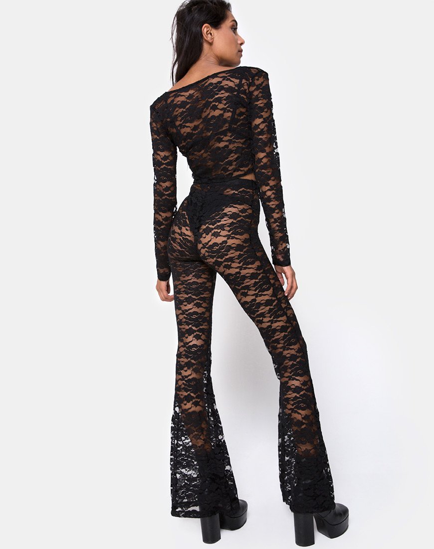 Imagen de Herlom Flare Trouser in Lace negro