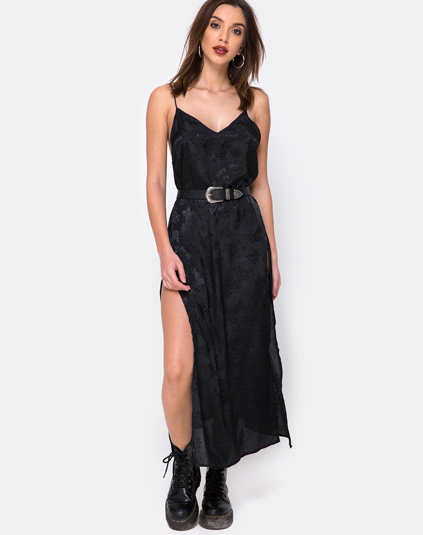 Imagen de Hime Maxi Dress in Satin Black Rose