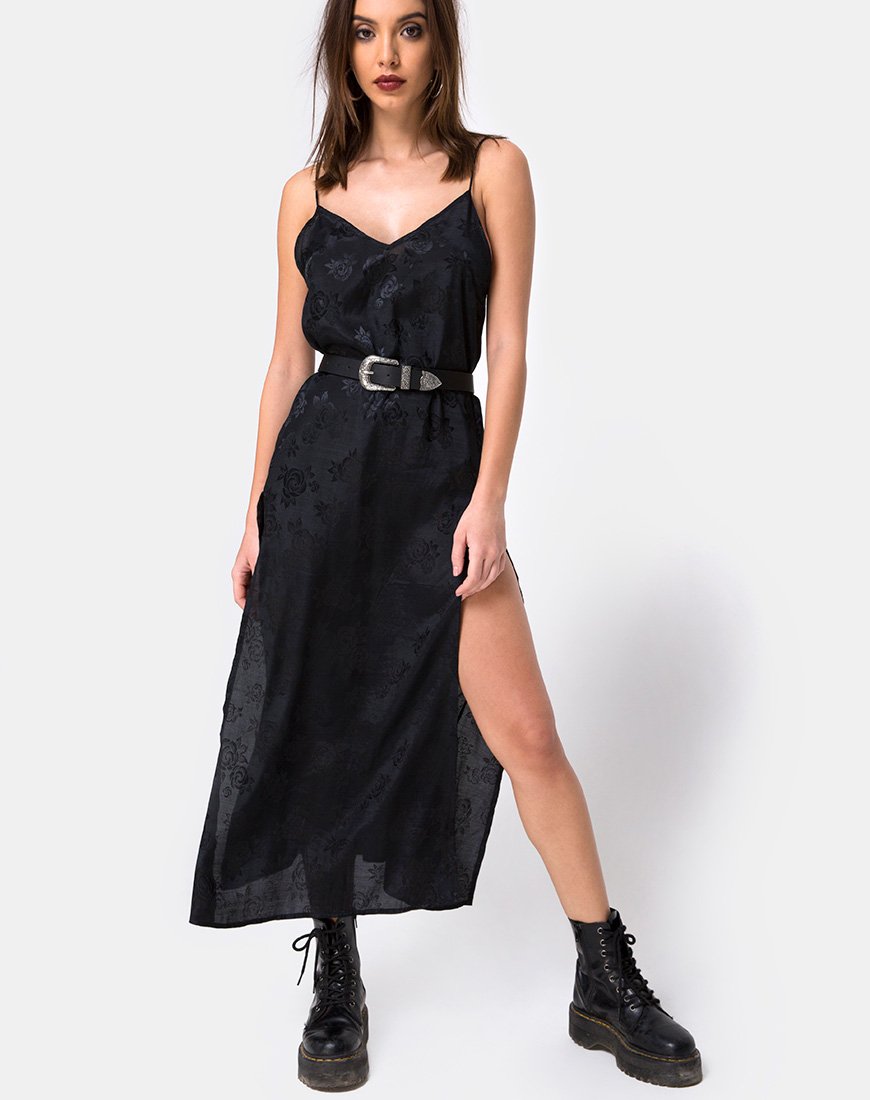 Imagen de Hime Maxi Dress in Satin Black Rose