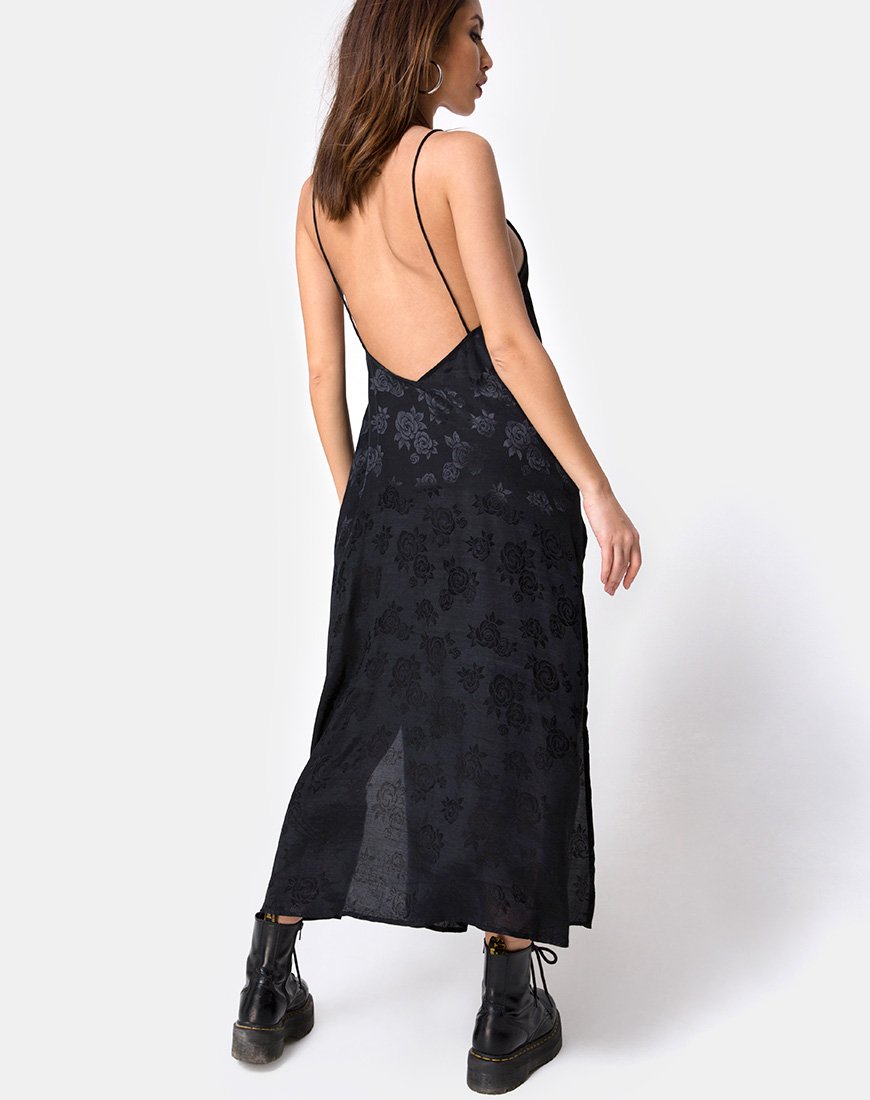 Imagen de Hime Maxi Dress in Satin Black Rose