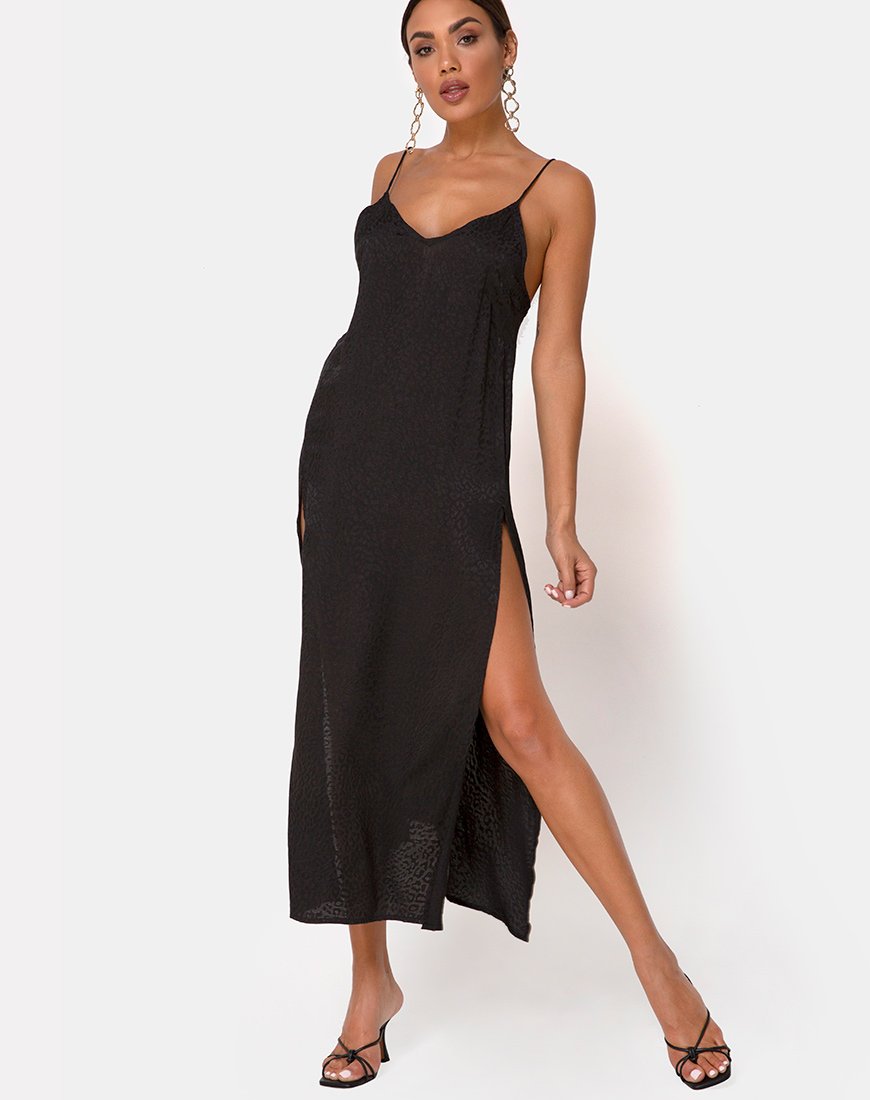 Vestido Hime de satén negro guepardo