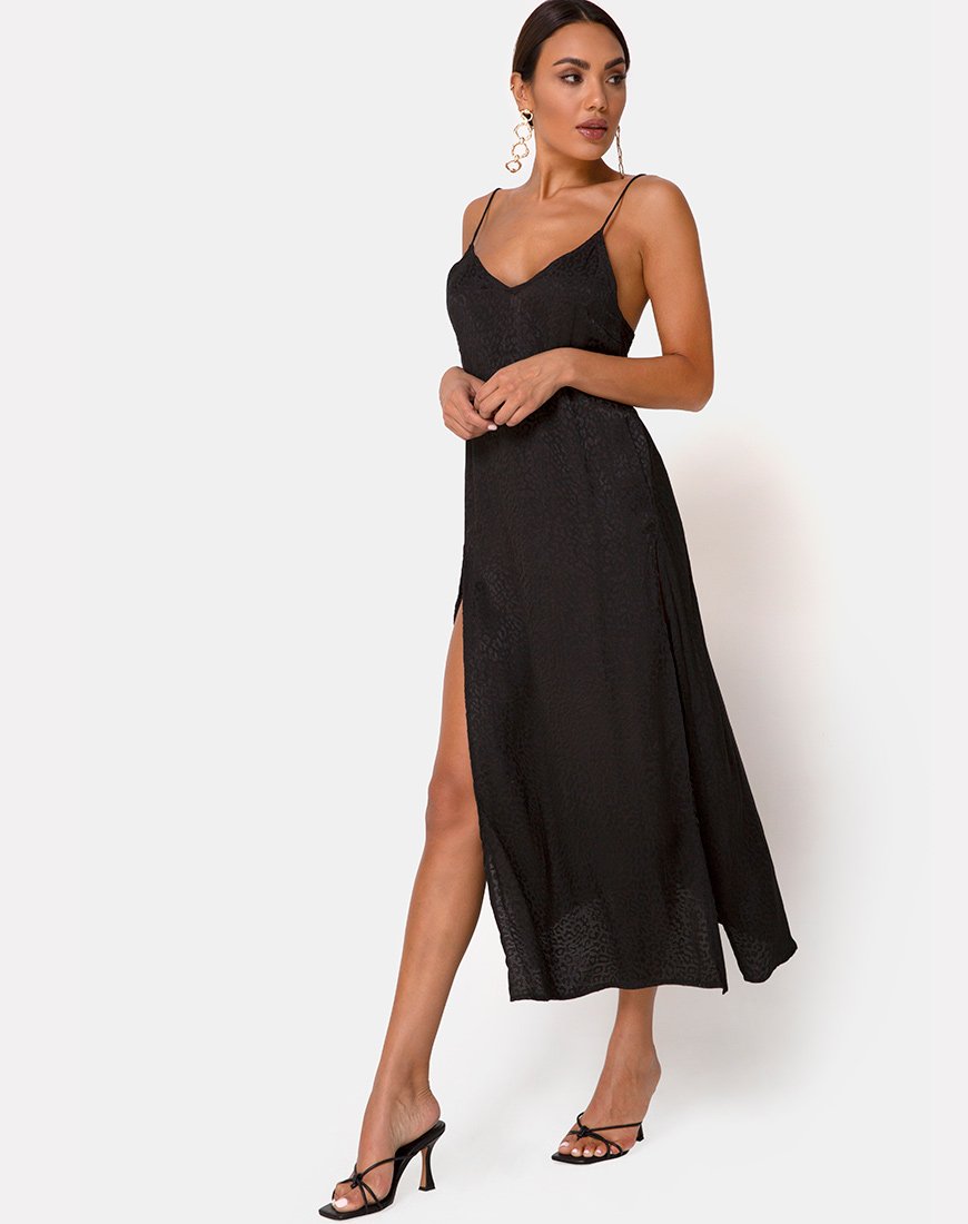 Imagen del vestido Hime de satén negro guepardo