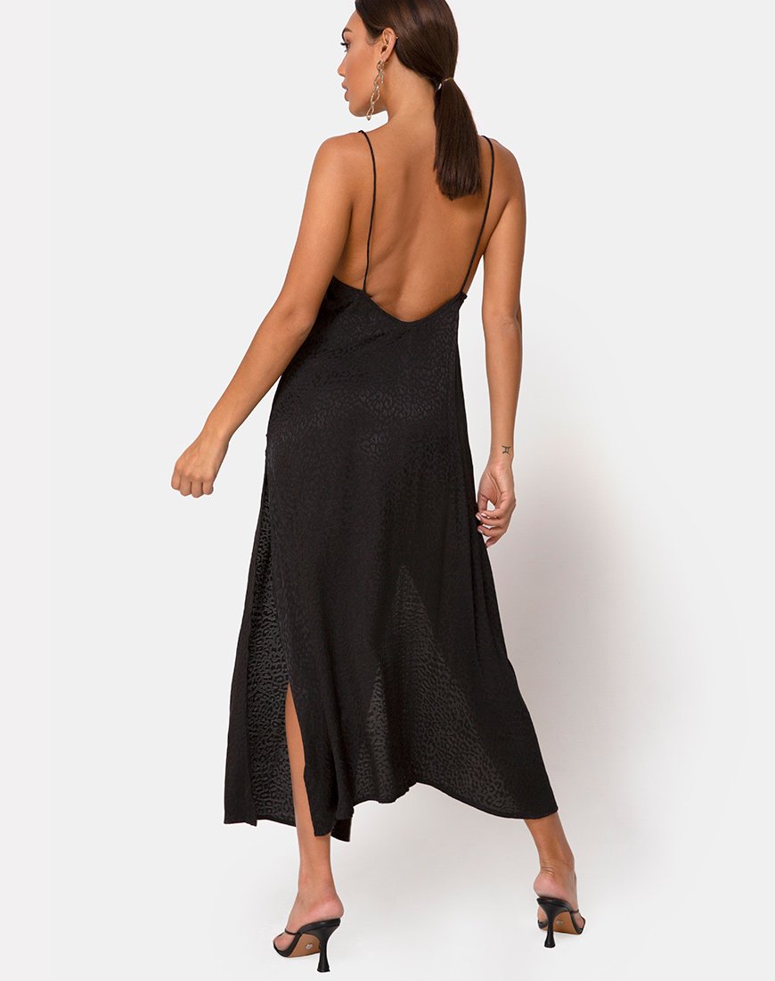 Imagen del vestido Hime de satén negro guepardo
