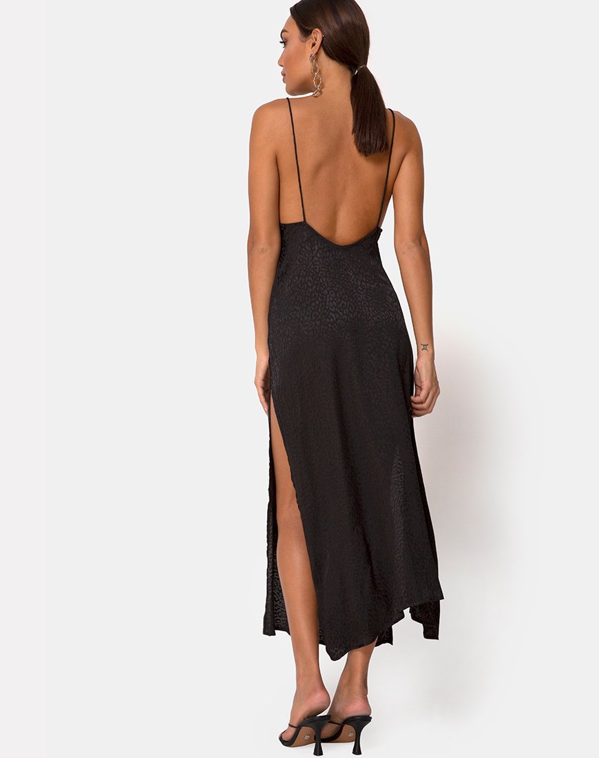Vestido Hime de satén negro guepardo