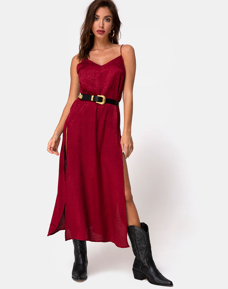 Maxi Vestido Hime en Satén Chita Frambuesa