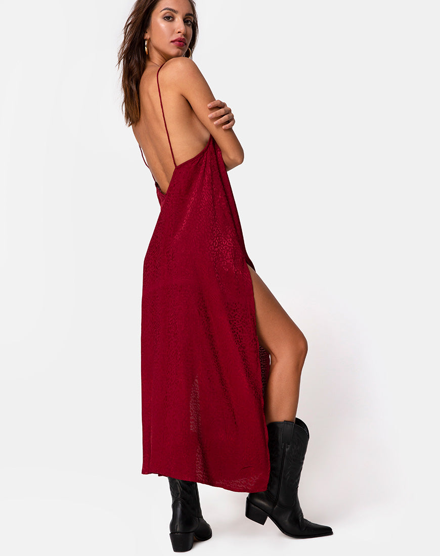 Imagen de Hime Maxi Dress in Satin Cheetah Frambuesa