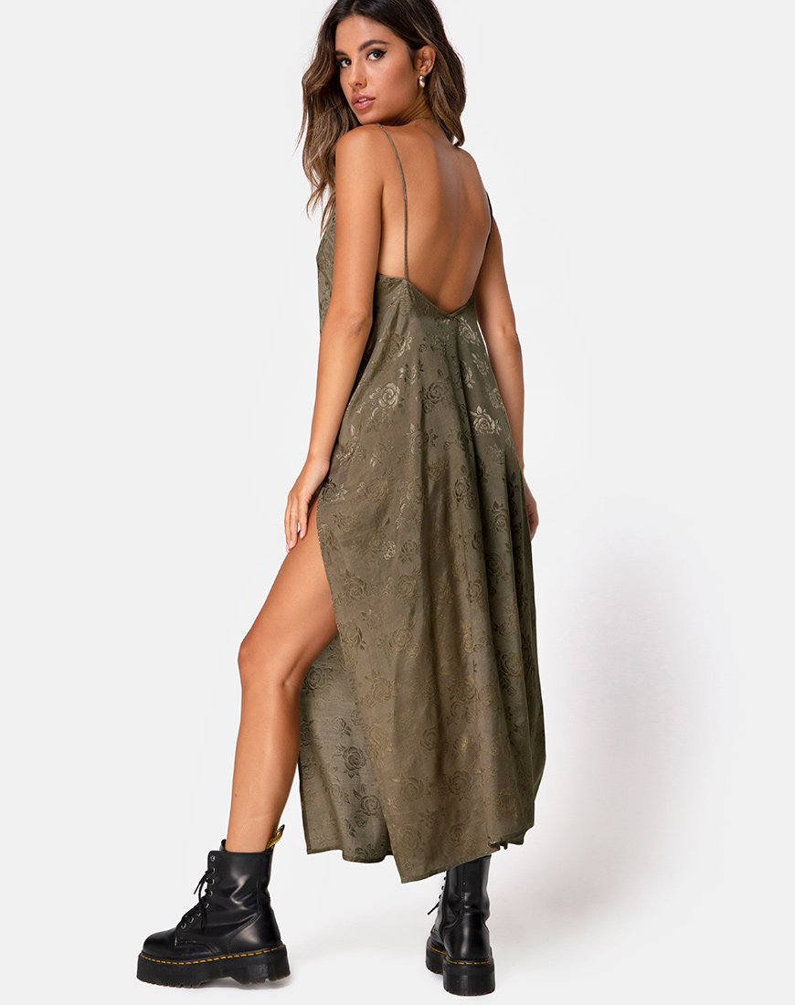 Maxi Vestido Hime en Satén Rosa Plata Gris