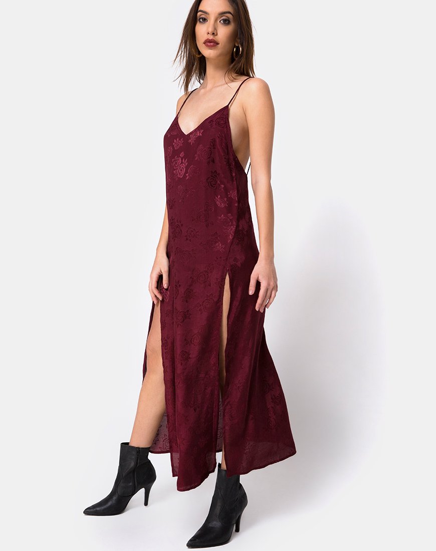 Maxi Vestido Hime en Satén Rosa Borgoña