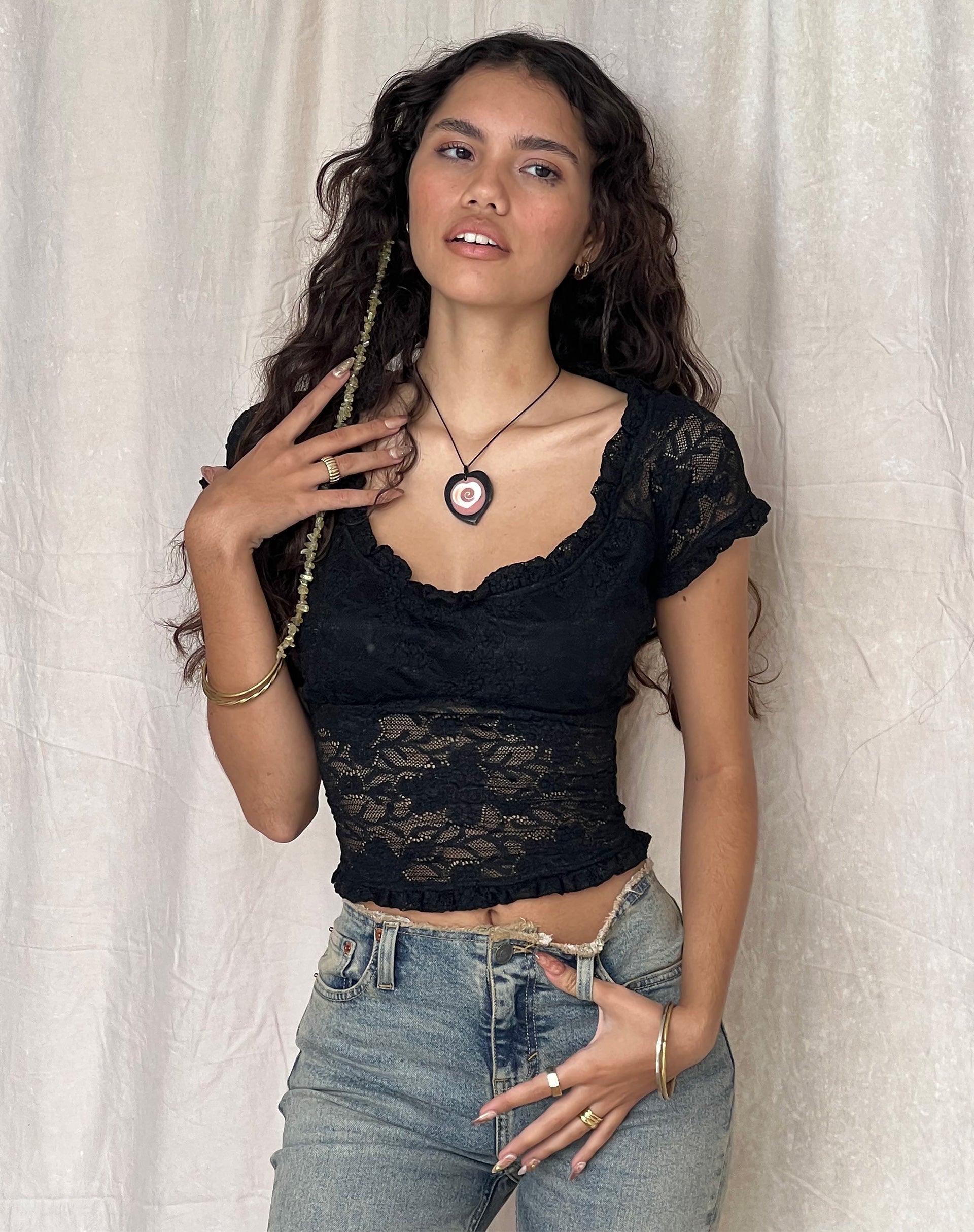 imagen de Rufte Top in Lace Black
