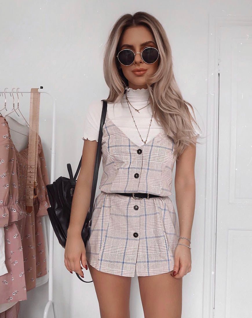 Imagen de Esana Slip Dress in Tonal Plaid Almond