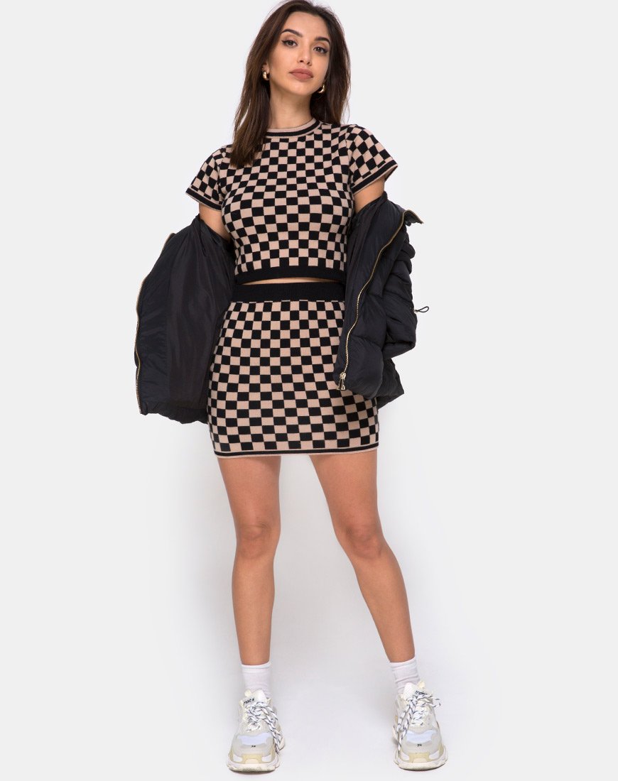 Imagen de la minifalda Immie en damero color canela