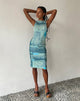 Image of MOTEL X JACQUIE Vestido Indie Midi en Malla Verde y Azul Abstracto Pincel