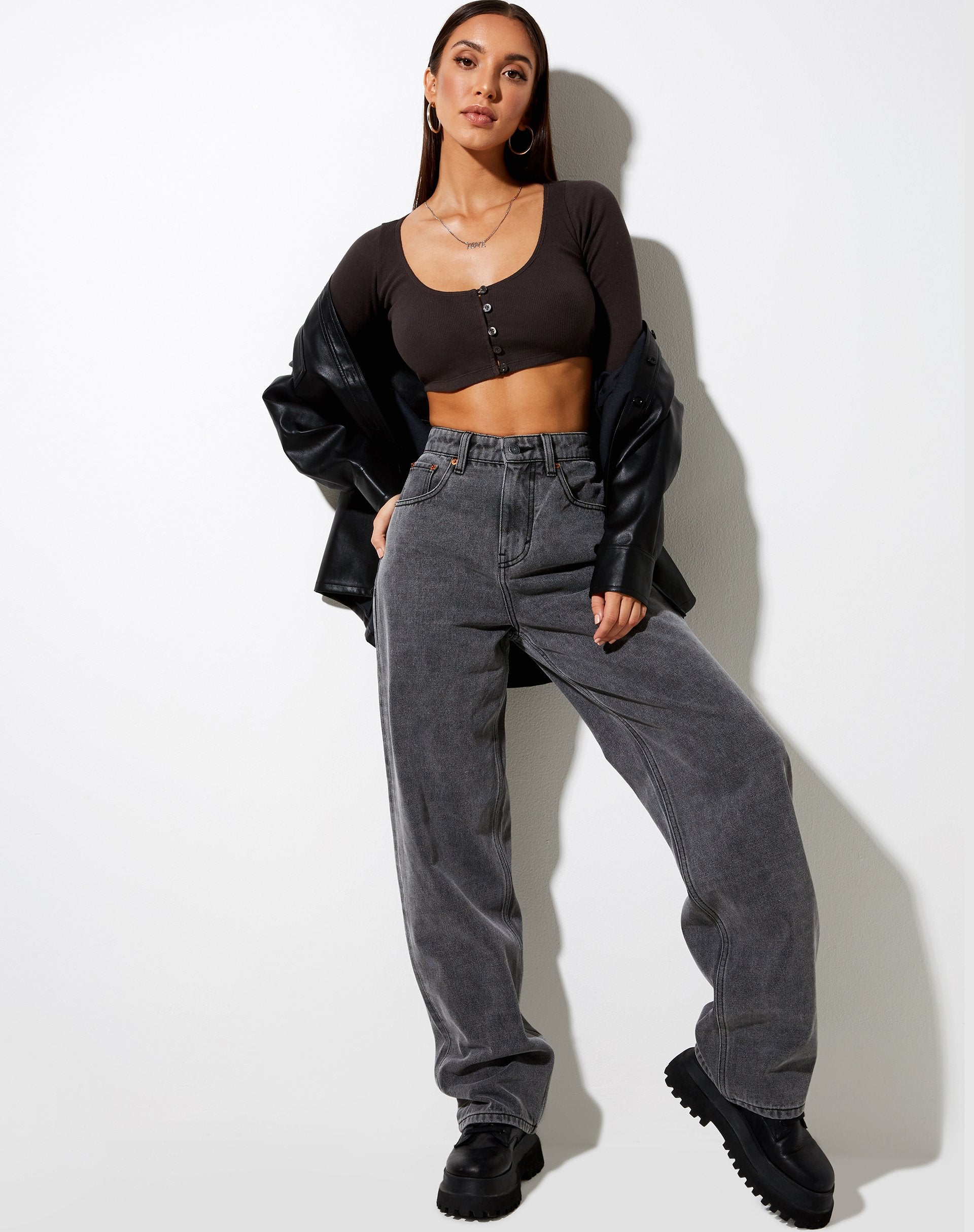 Imagen de Ineke Crop Top en canalé Perla ennegrecida