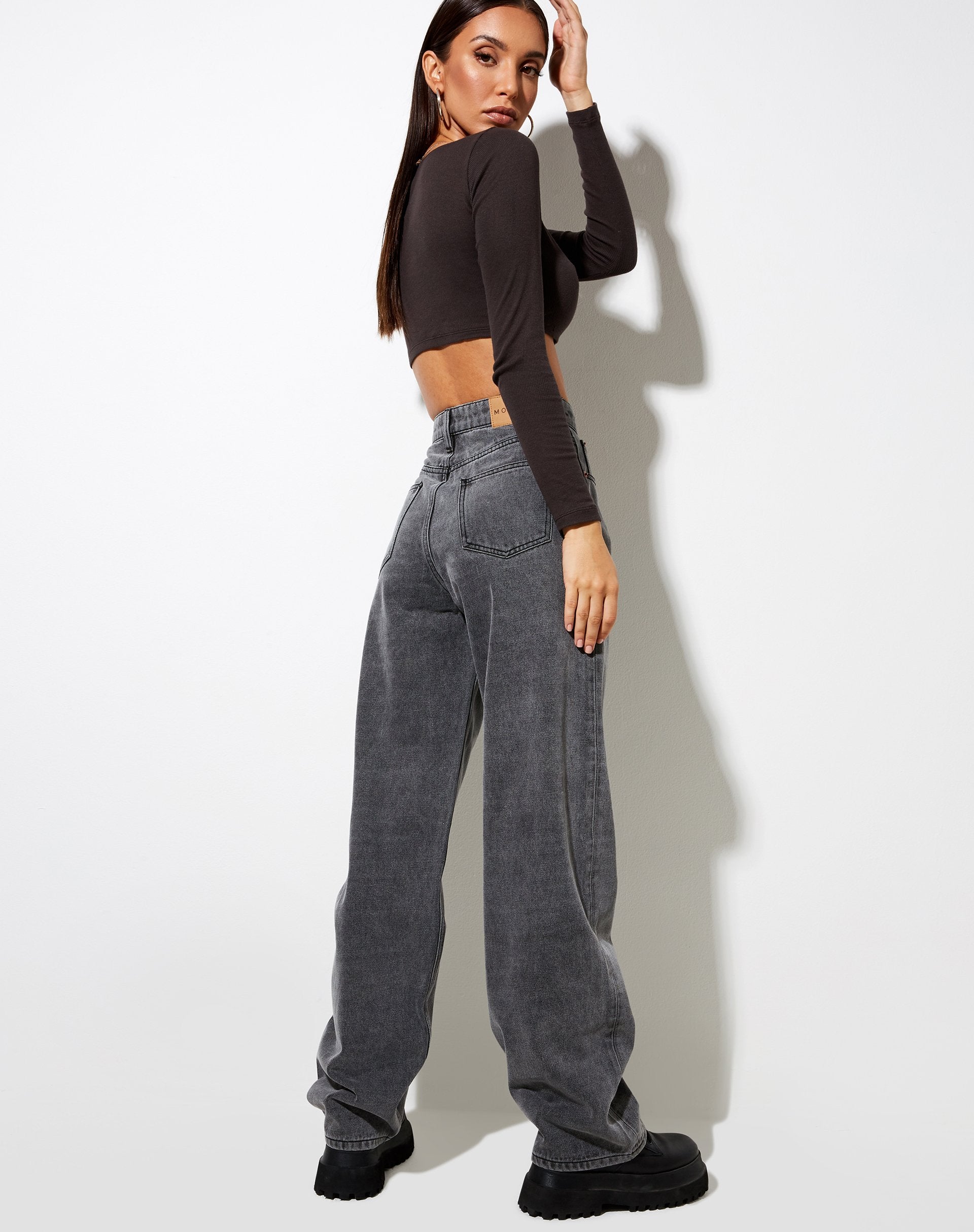 Imagen de Ineke Crop Top en canalé Perla ennegrecida