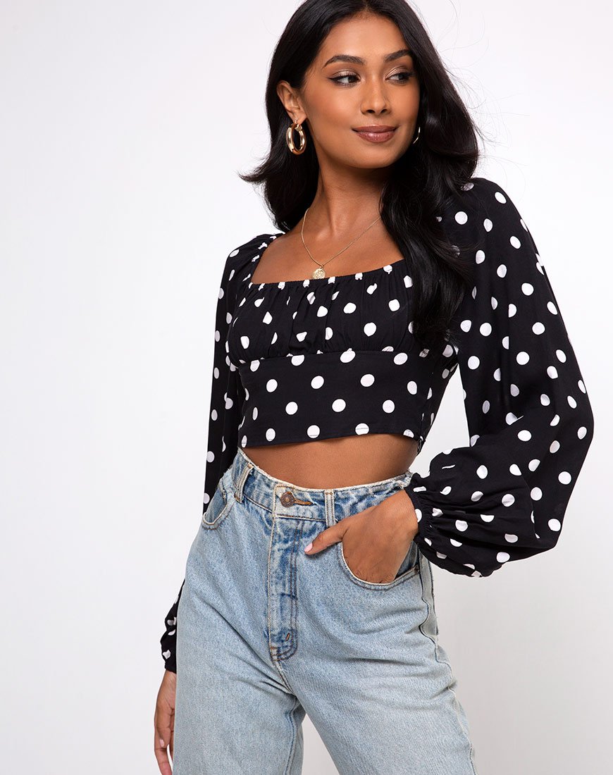 Top Irene de manga larga en 80's Polka Negro