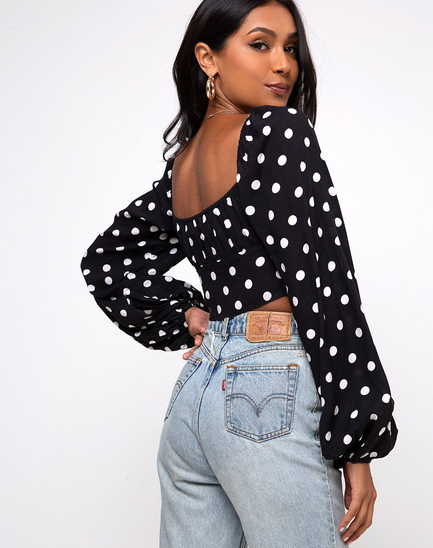 Top Irene de manga larga en 80's Polka Negro