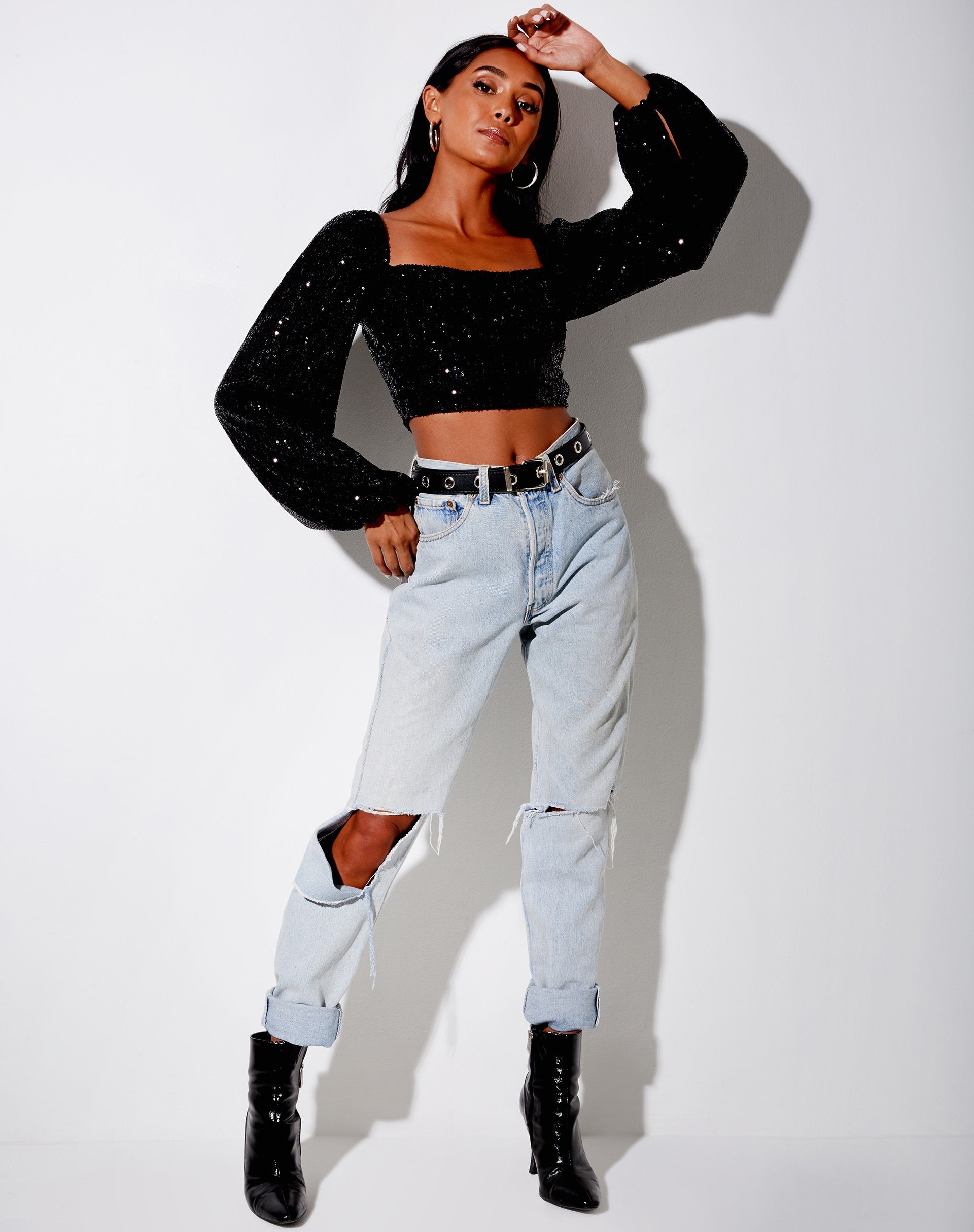 Imagen de Irene Crop Top en Drape Sequin Negro