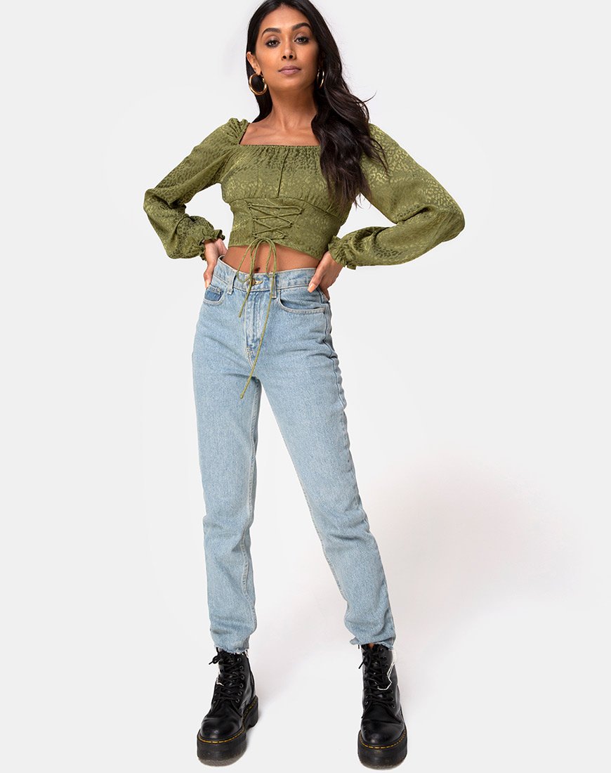 Imagen de Iris Crop Top en satén Cheetah caqui