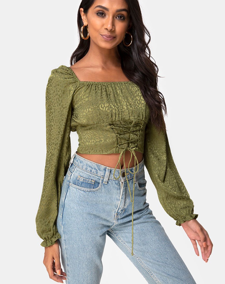 Crop Top Iris en Satén Chita Caqui
