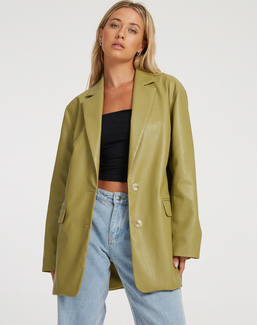 Blazer Saken en PU verde hoja