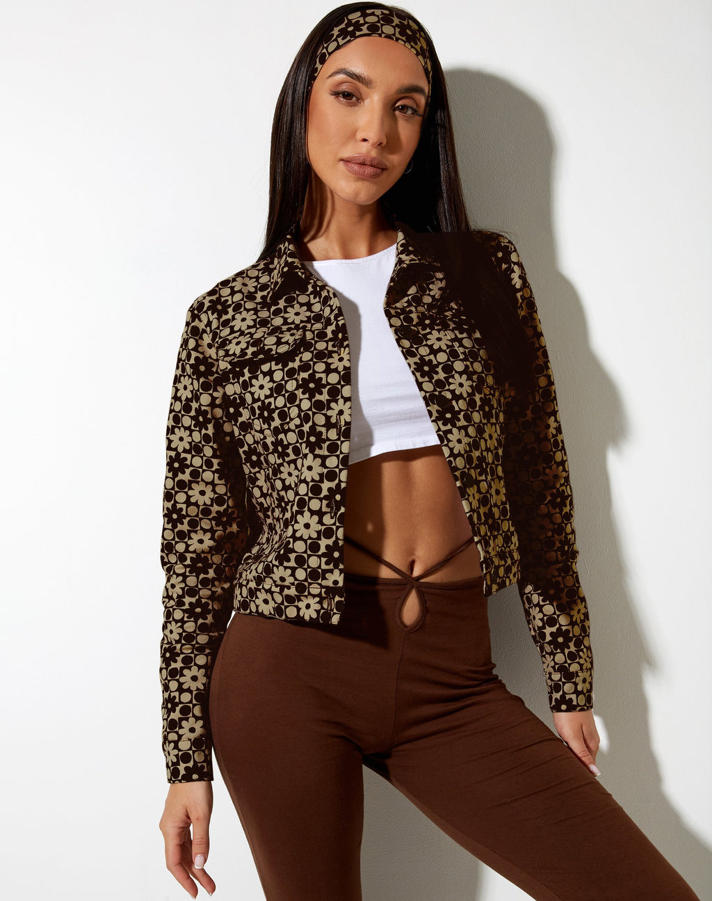 Chaqueta Jada en patchwork Daisy marrón