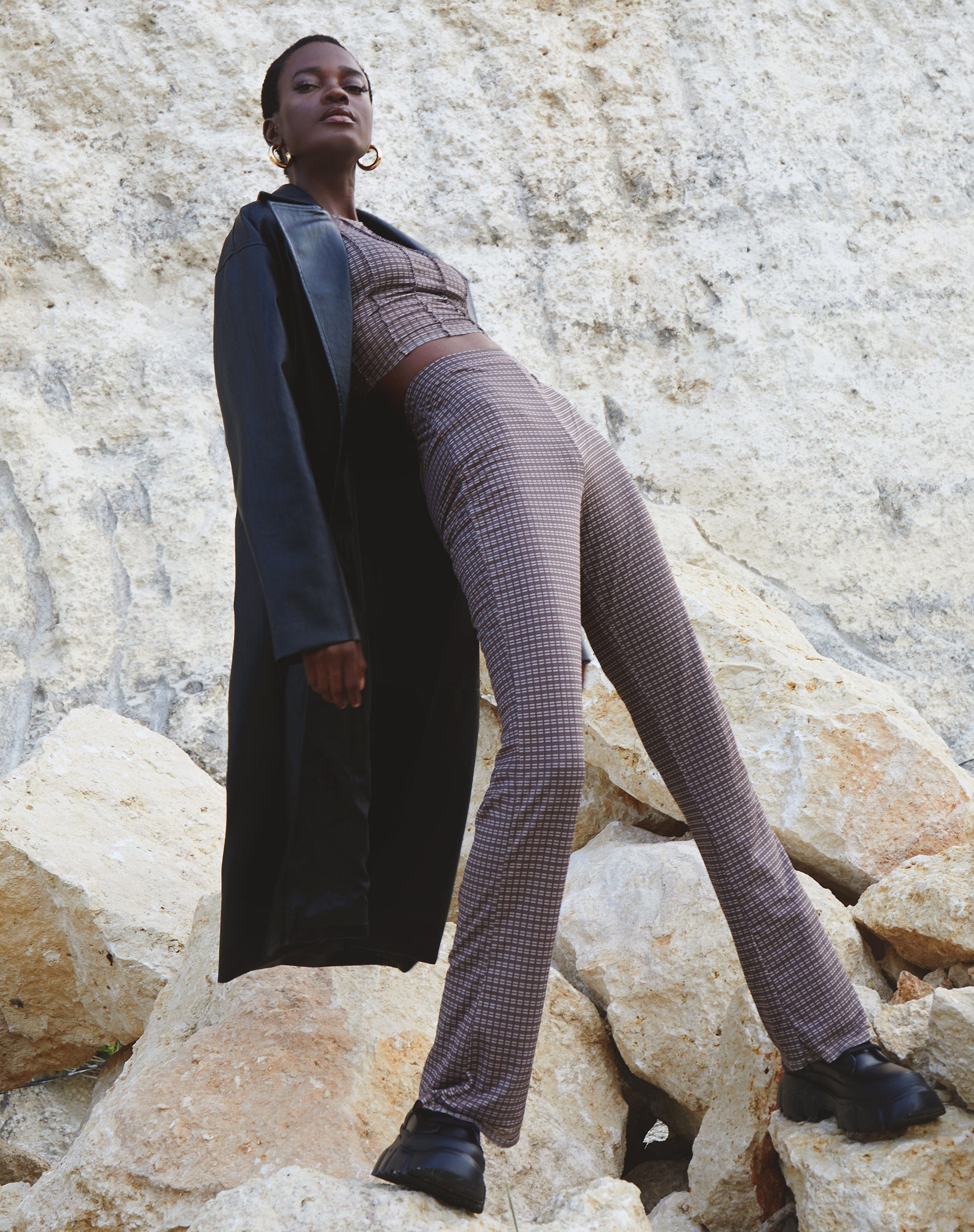 Imagen de Herly Flare Trouser with Lining in Mini Check Chocolate