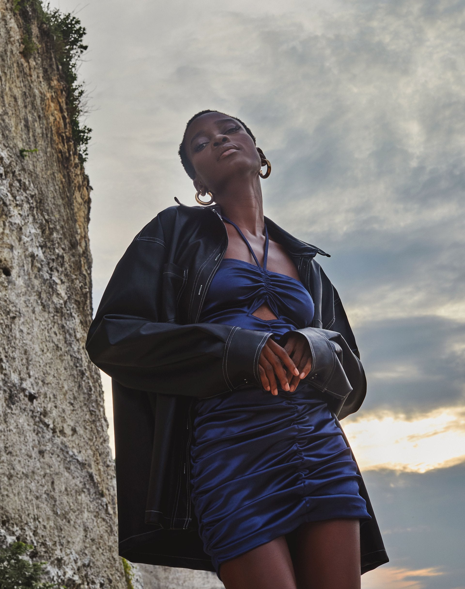 Imagen de Amilia Mini Dress in Satin Spandex Inky Blue