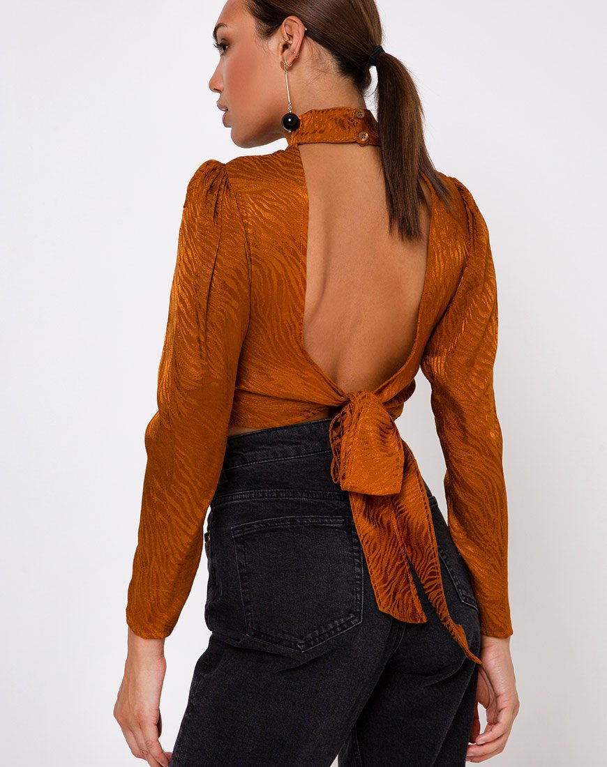 Jasty Crop Top de satén cebra coral dorado