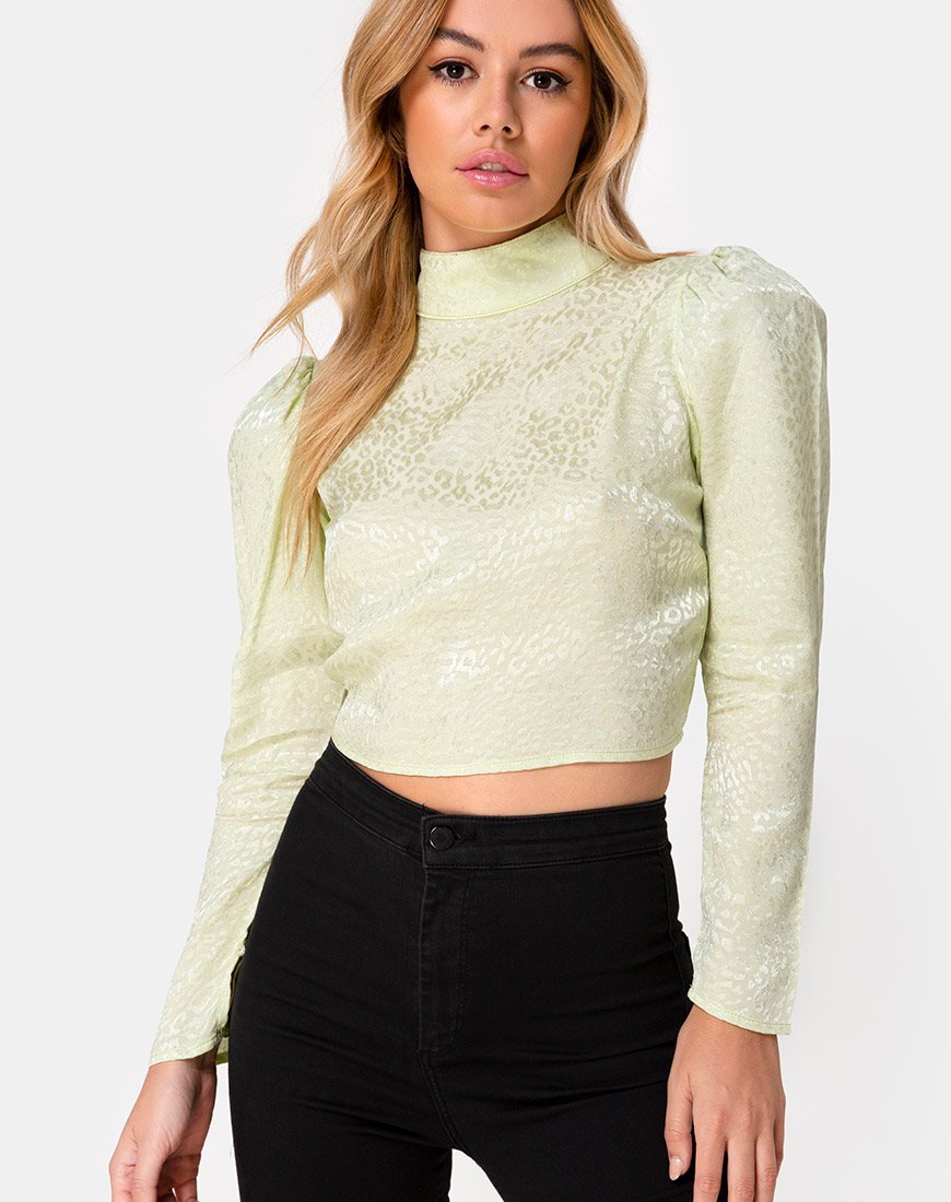Jasty Crop Top de Satén Chita Pistacho