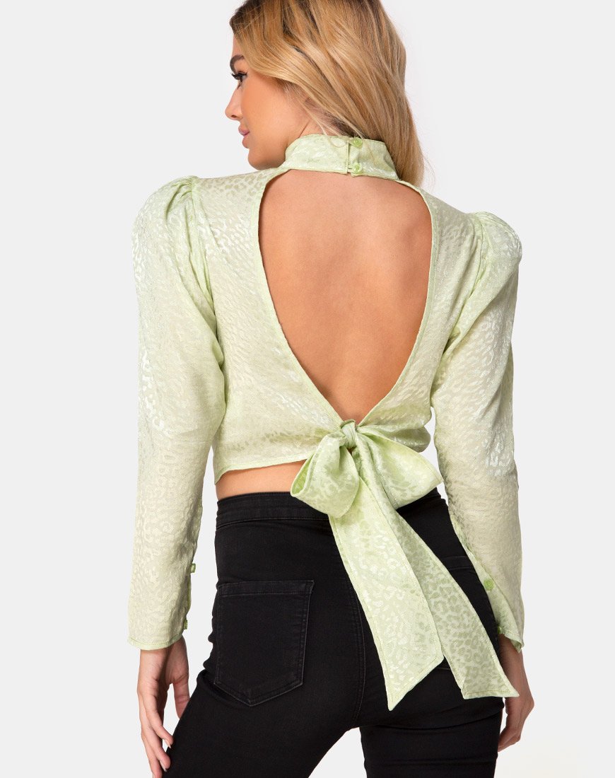 Jasty Crop Top de Satén Chita Pistacho
