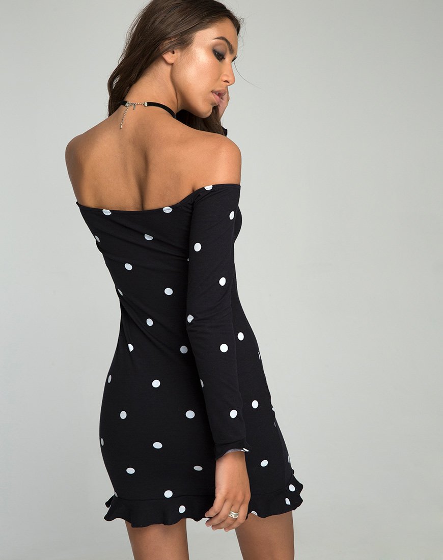 Imagen de Jazzie Off the Shoulder Dress in Polkadot Black and White
