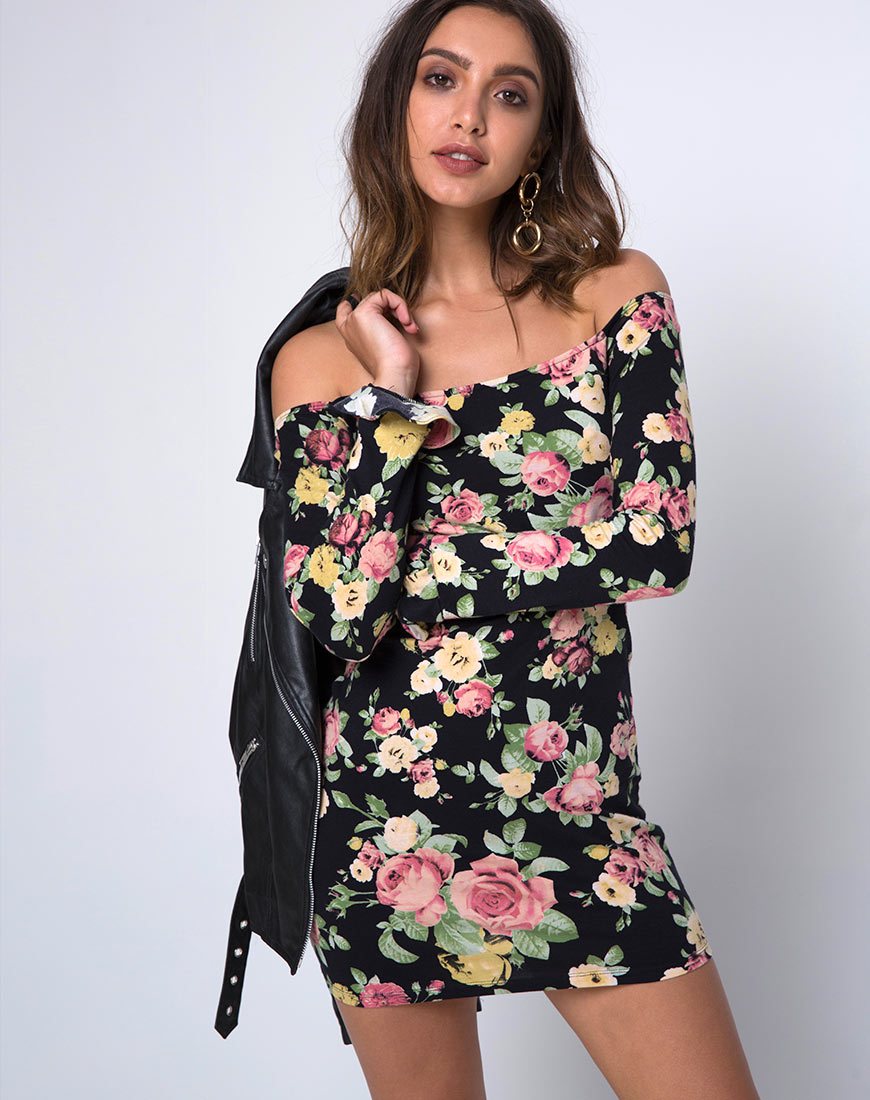 Vestido sin hombros Jazier en Vintage Bloom