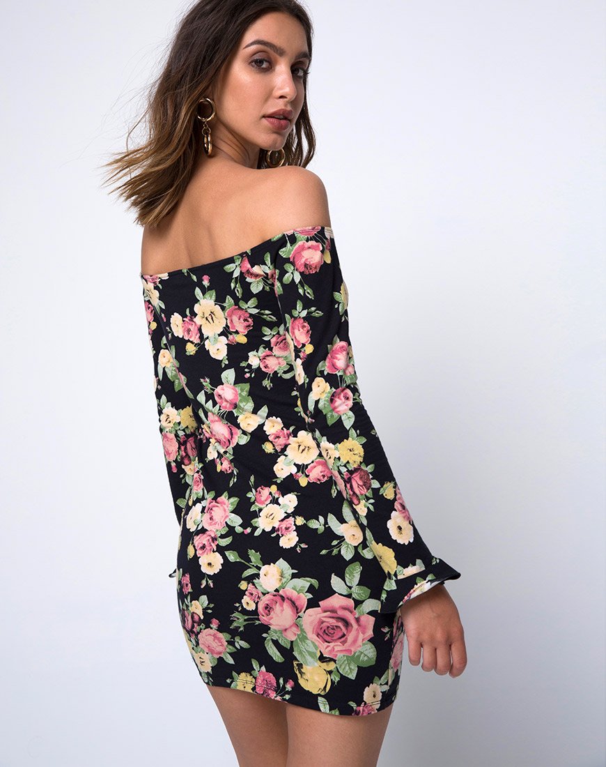Vestido sin hombros Jazier en Vintage Bloom