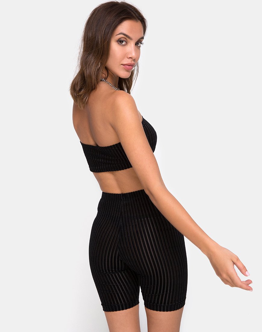 Image of Pantalón corto de terciopelo a rayas negro X Princess Polly