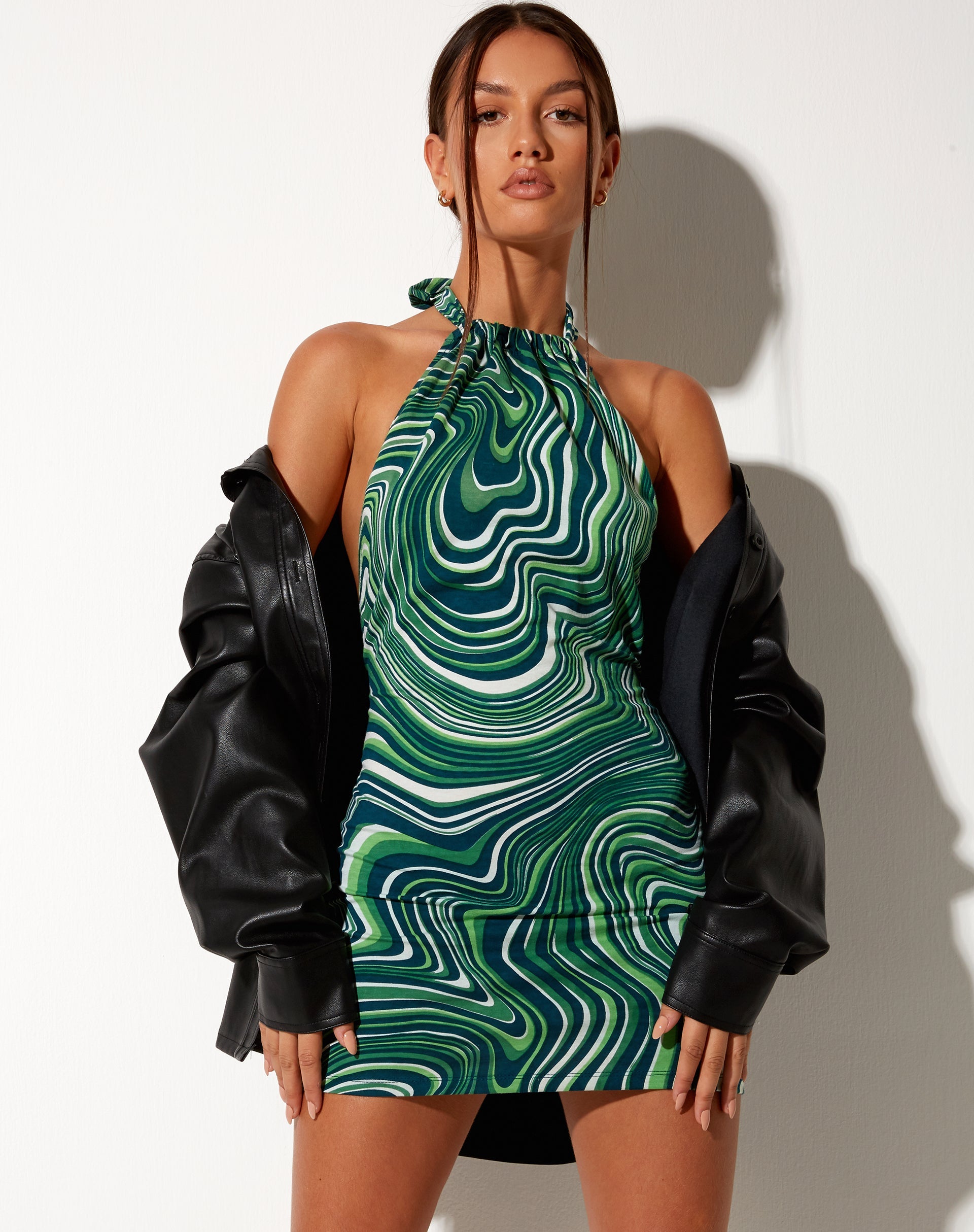 Imagen de Jessica Bodycon Dress in 70s Ripple Green
