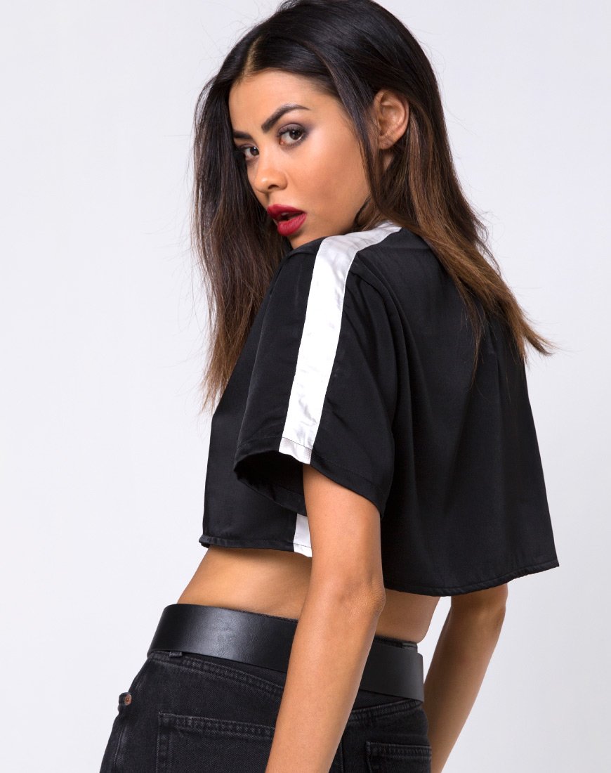 Jiho Crop Top en negro con rayas marfil