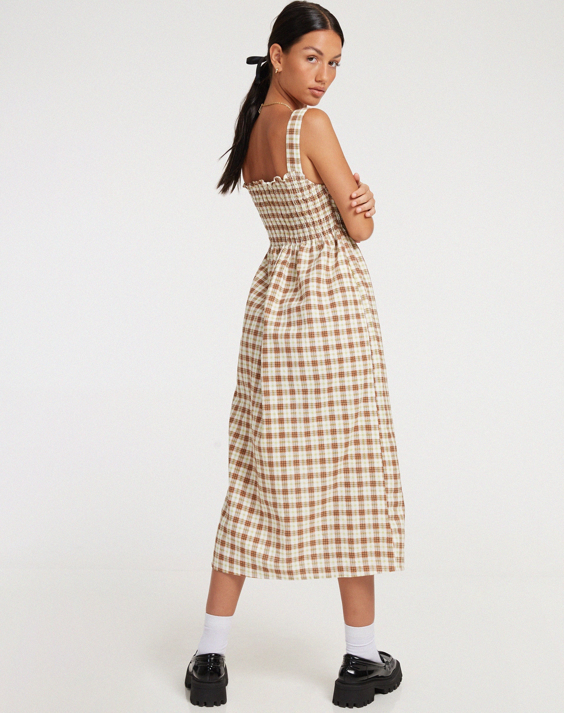 imagen de Jocasta Midi Dress in Yellow and Brown Check