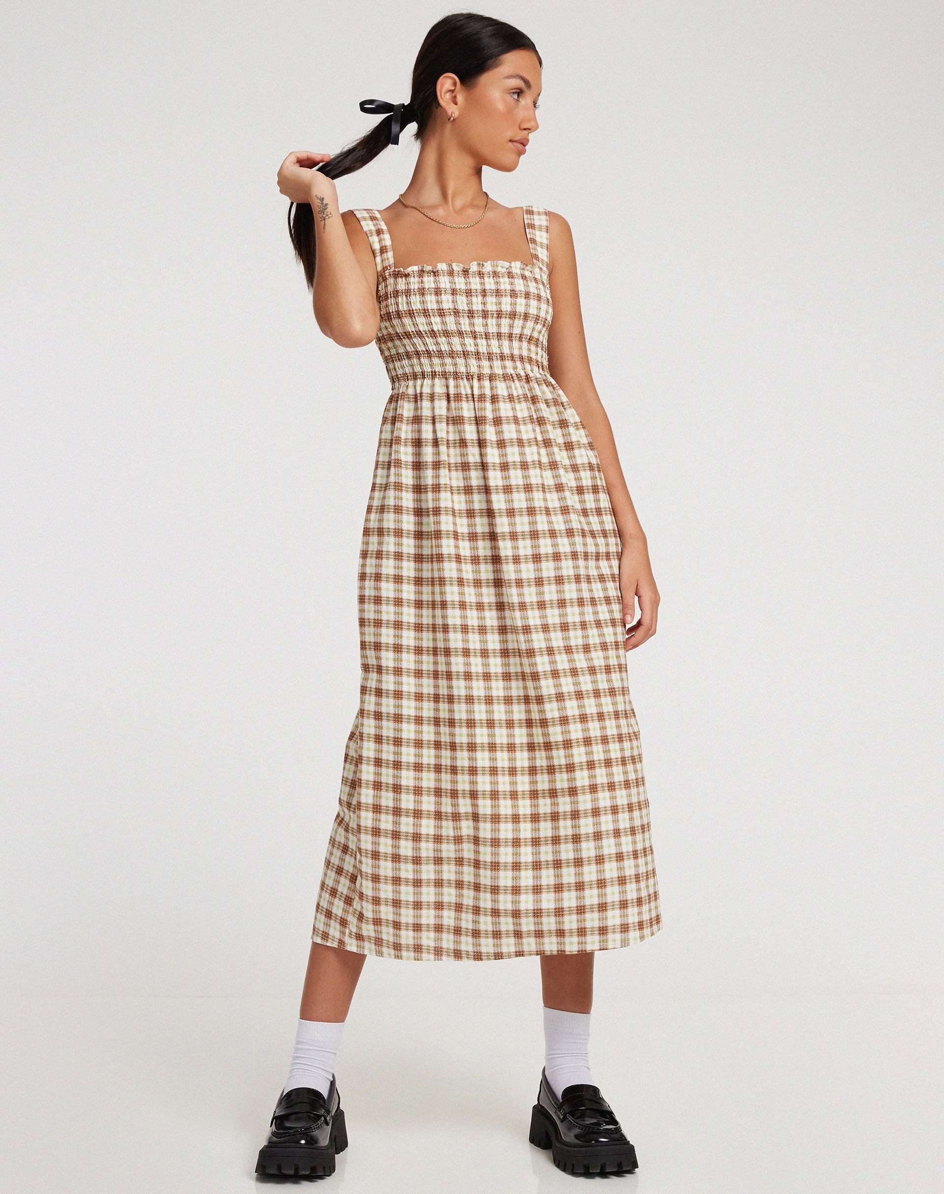 imagen de Jocasta Midi Dress in Yellow and Brown Check