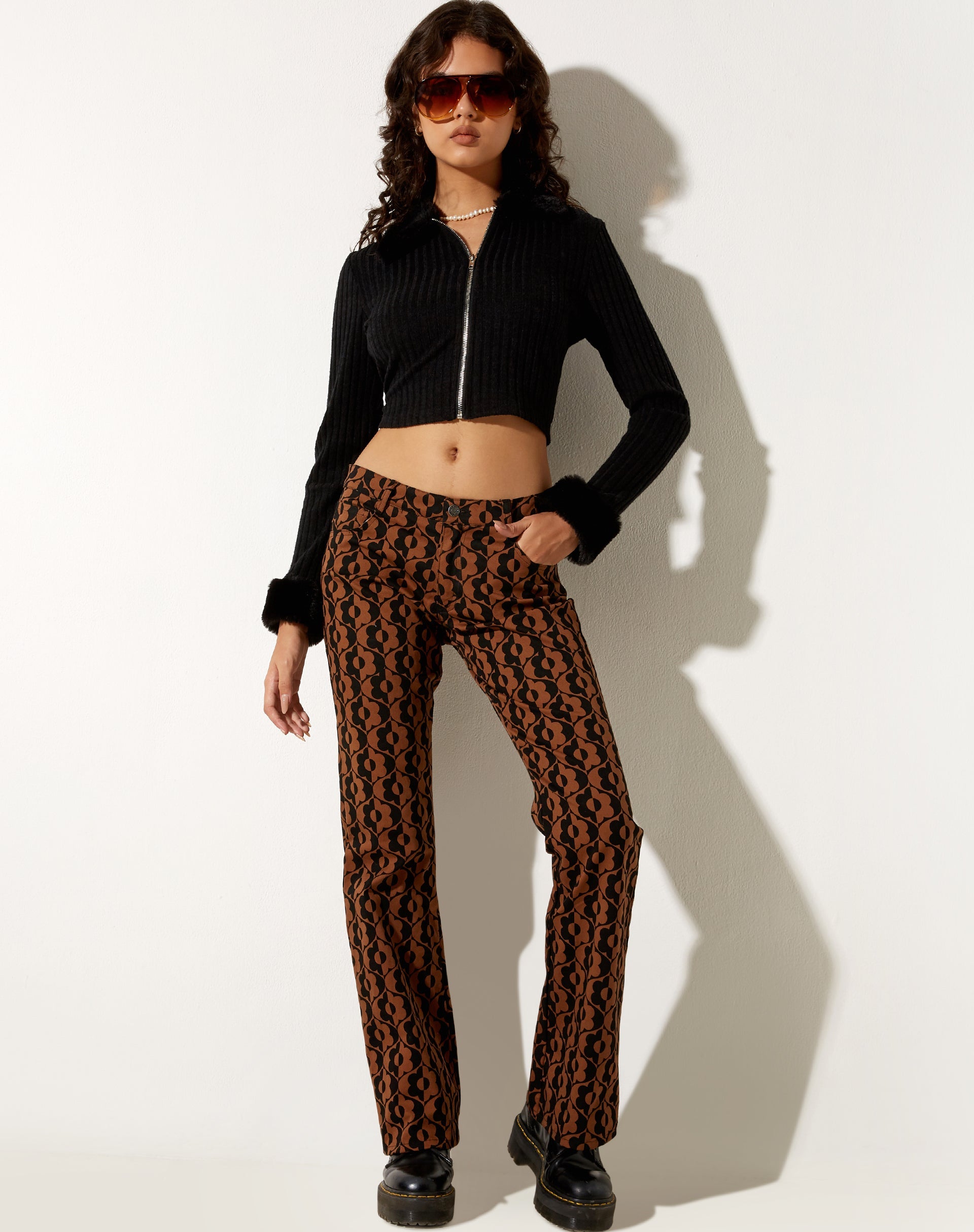 Imagen de Jopan Flare Trouser in Wavy Flower Marrón